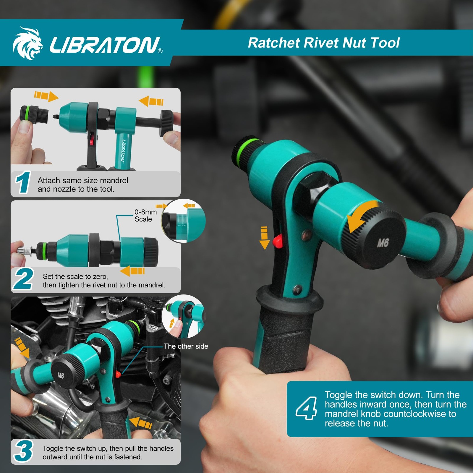 LIBRATON Rivet Nut Tool, Rivnut Professional Ratchet SAE and Metric