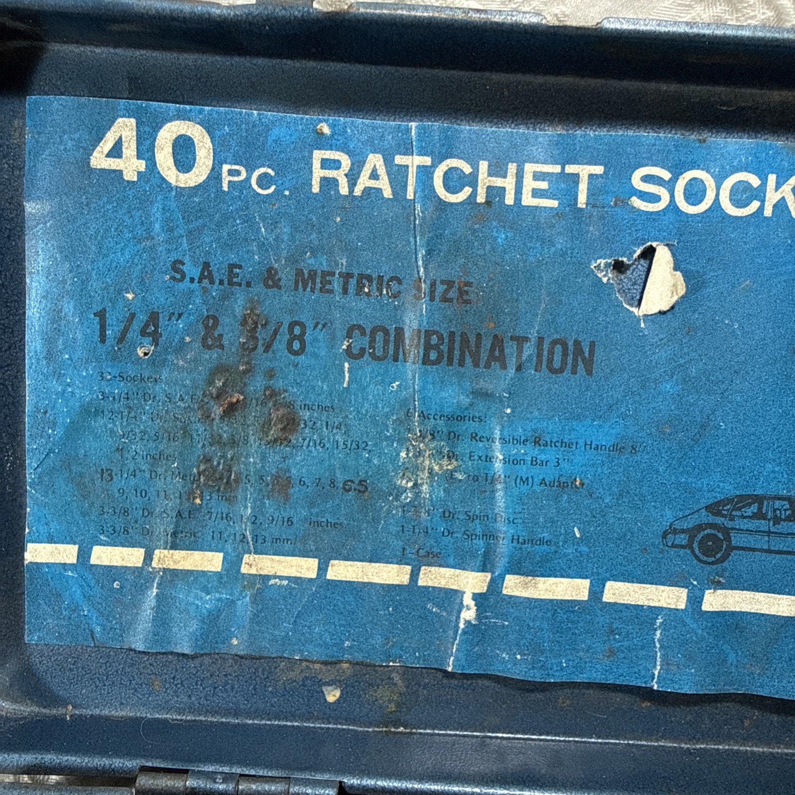 Vintage Blue Metal Case Combination Ratchet Socket Set 19 SAE 13 Metric *Read*