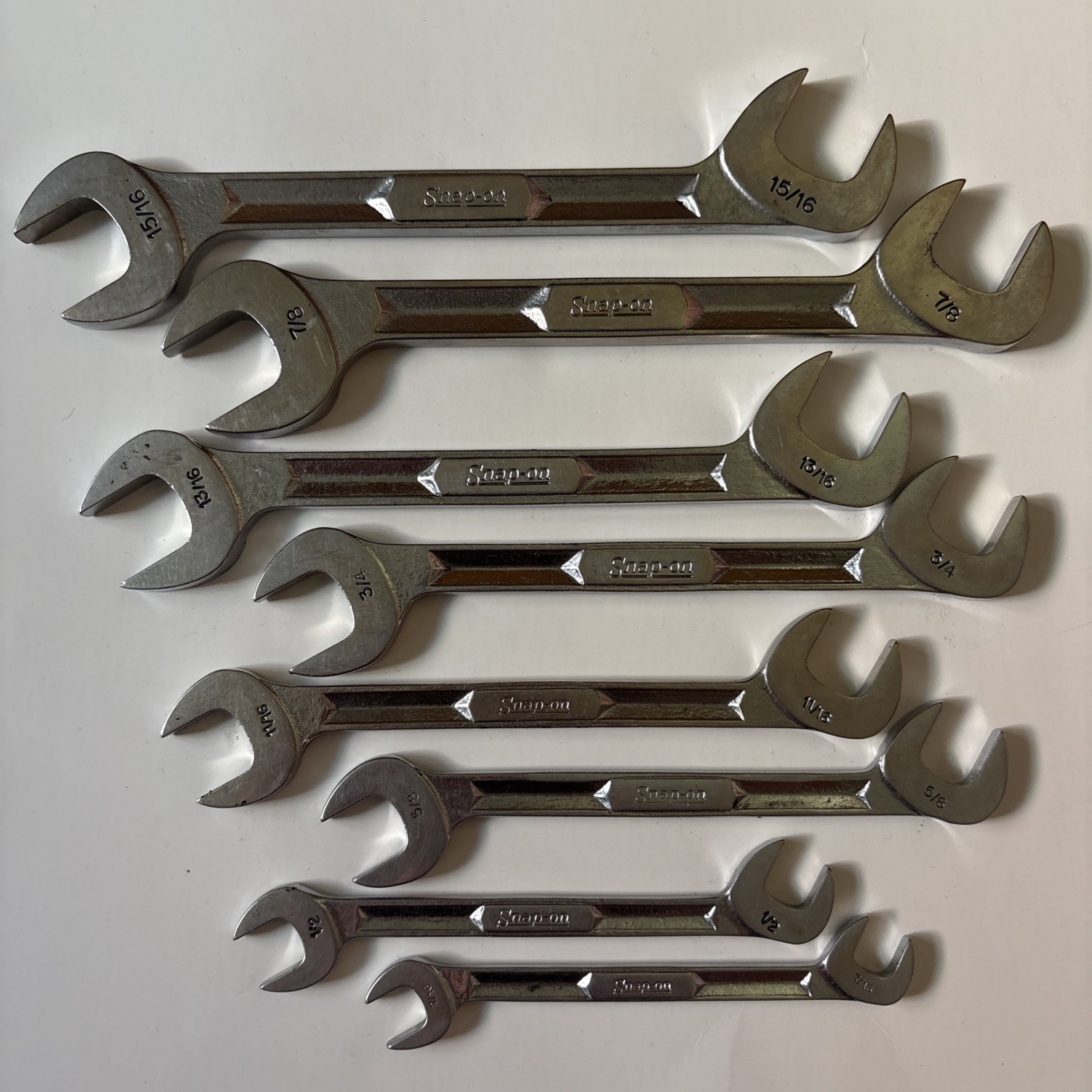 Snap-on 8-Pc SAE 4-Way Angle Head Open End Wrench Set VS5214-VS5230 (7/16-15/16)