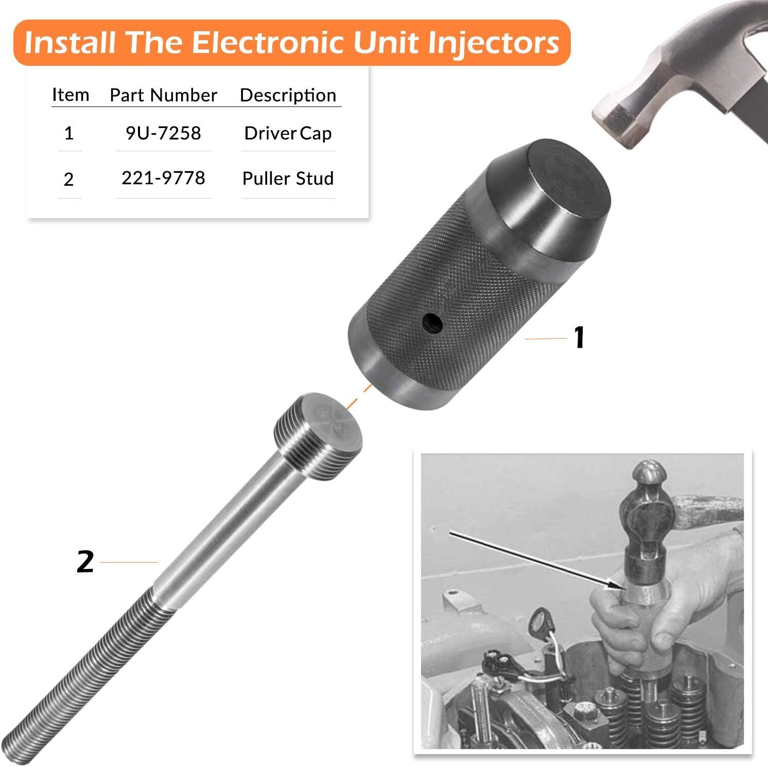 9U-6891 Injector Sleeve Cup Removal Tool Set For Caterpiller 3406E C15 C-10 C-12
