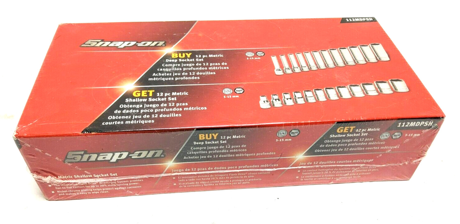 NEW Snap-on 24pc 1/4″dr 6-point METRIC Shallow Deep Socket Set 112TMMY 112STMMY