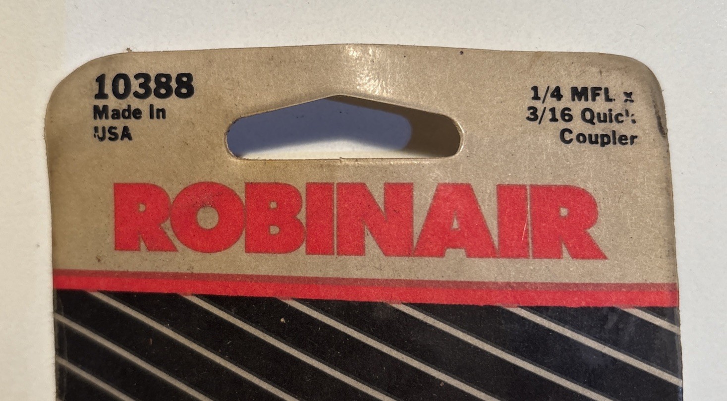 Robinaire #10388 1/4 MFL x 3/16 Quick Coupler R-134A-NEW-USA
