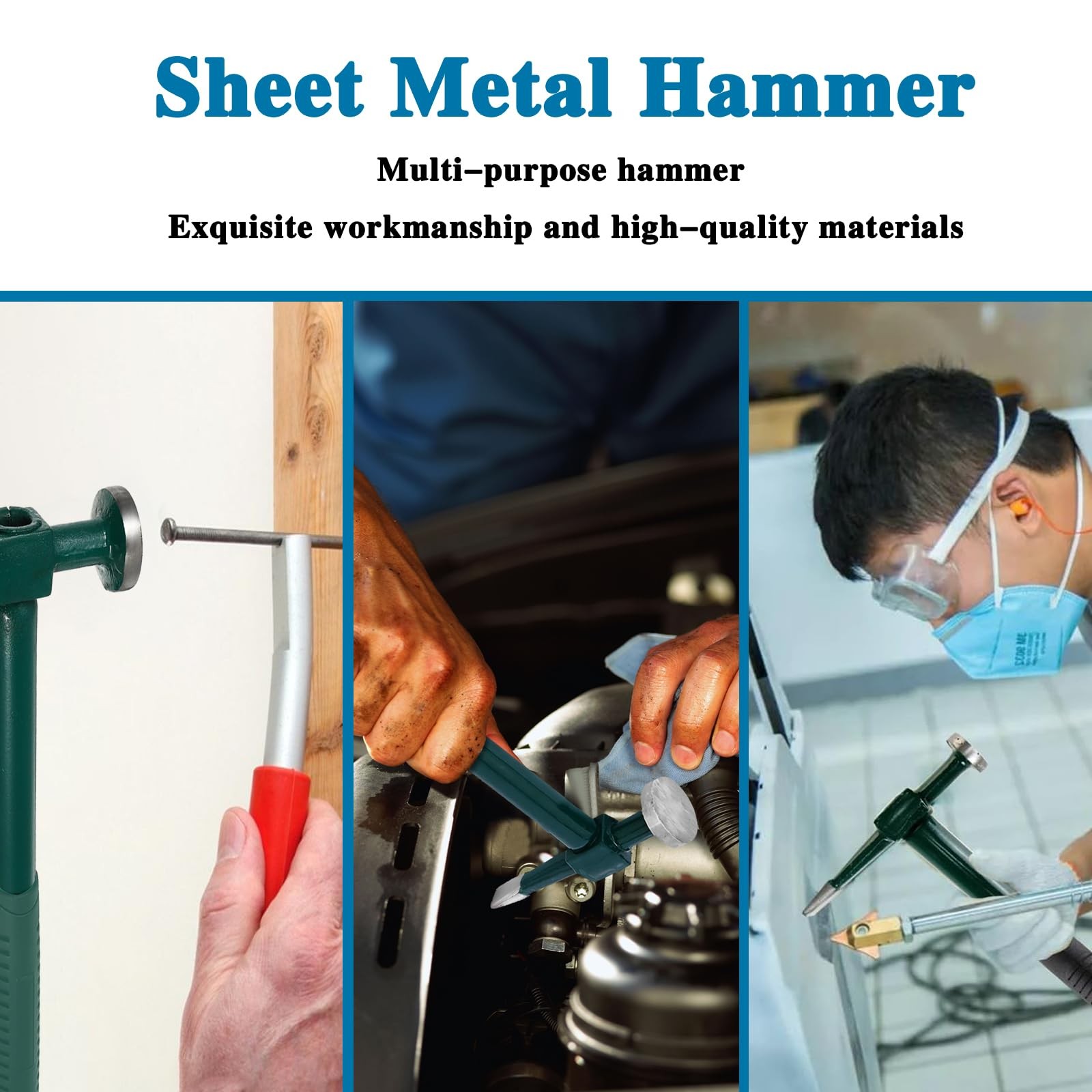 Pcmursal Sheet Metal Hammer, Auto Body Repair Tools Car Green
