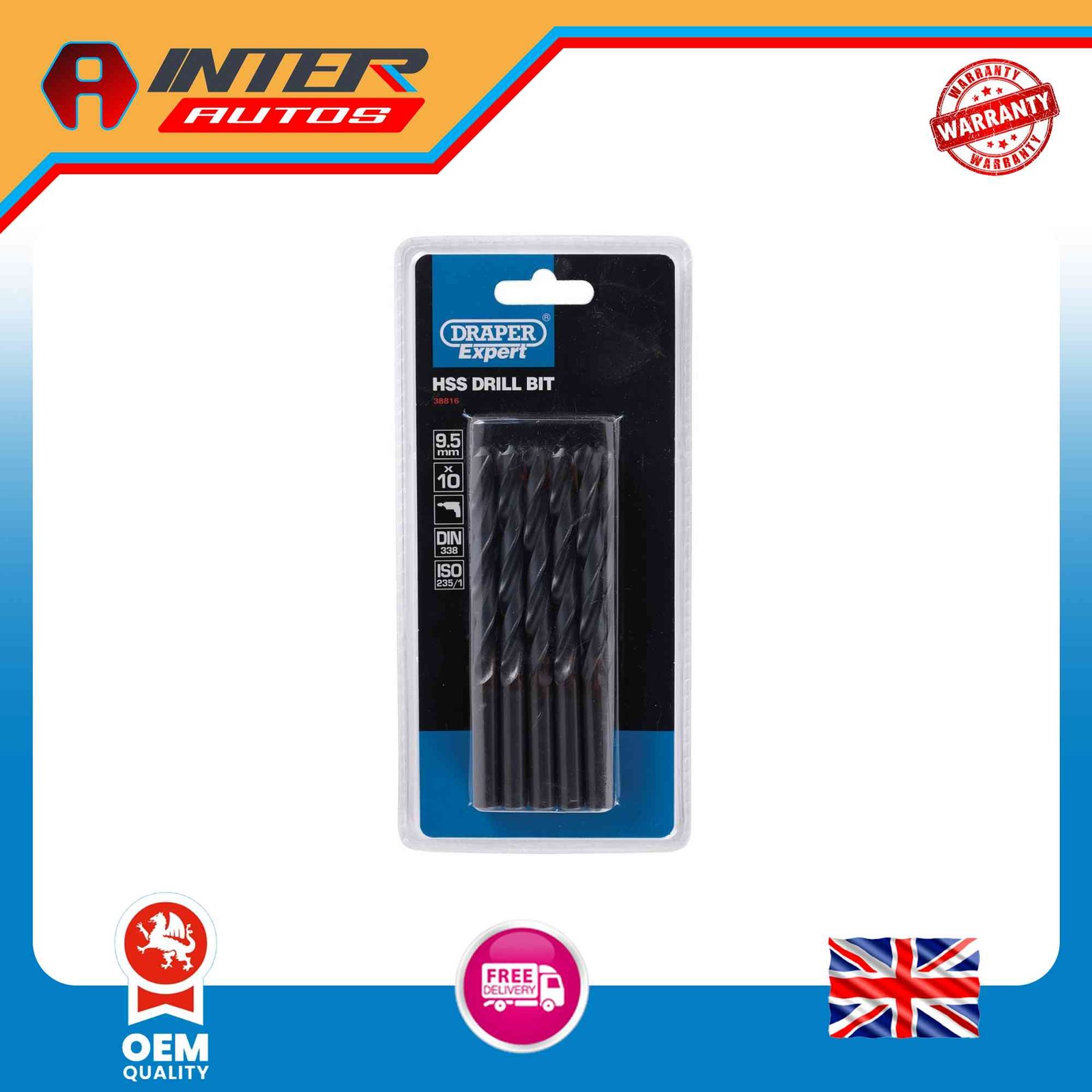 Draper Expert HSS Drill Bit, 9.5 x 220mm (Pack of 10) 38816