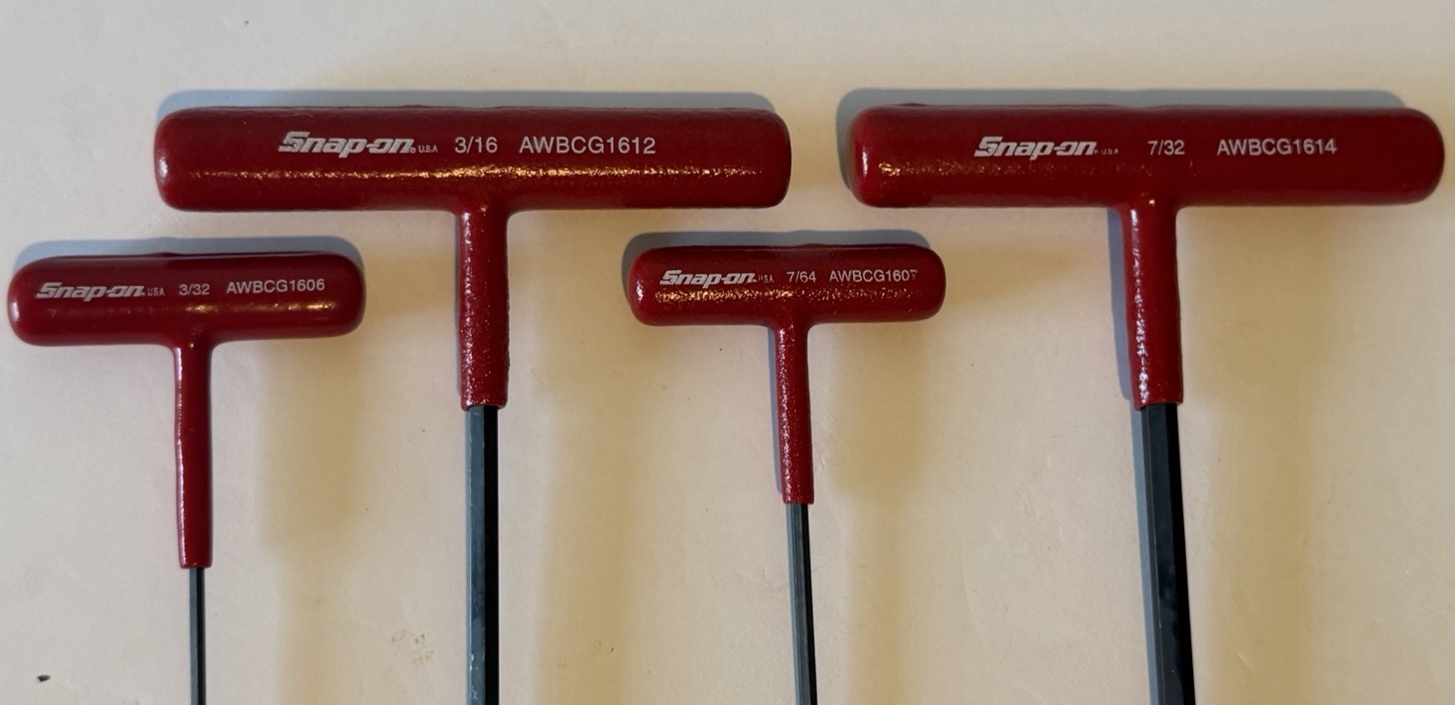 Snap-on Tools USA NEW 8pc SAE Soft Grip T-Handle Ball Hex Wrench Set AWBCG1600