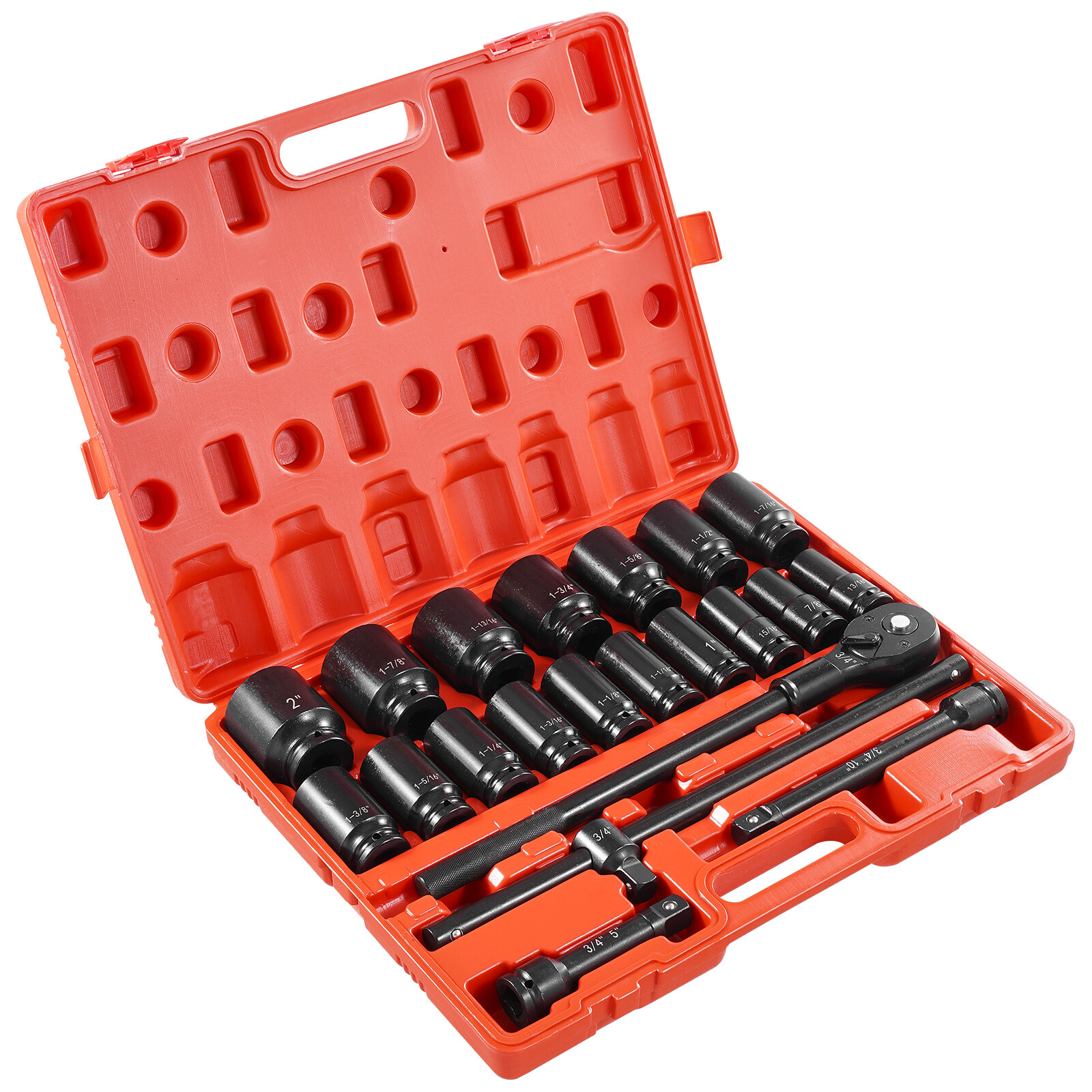 22 Pc Impact Socket Set 3/4″ Drive Deep SAE Cr-Mo Extension Bar Sliding T-Bar