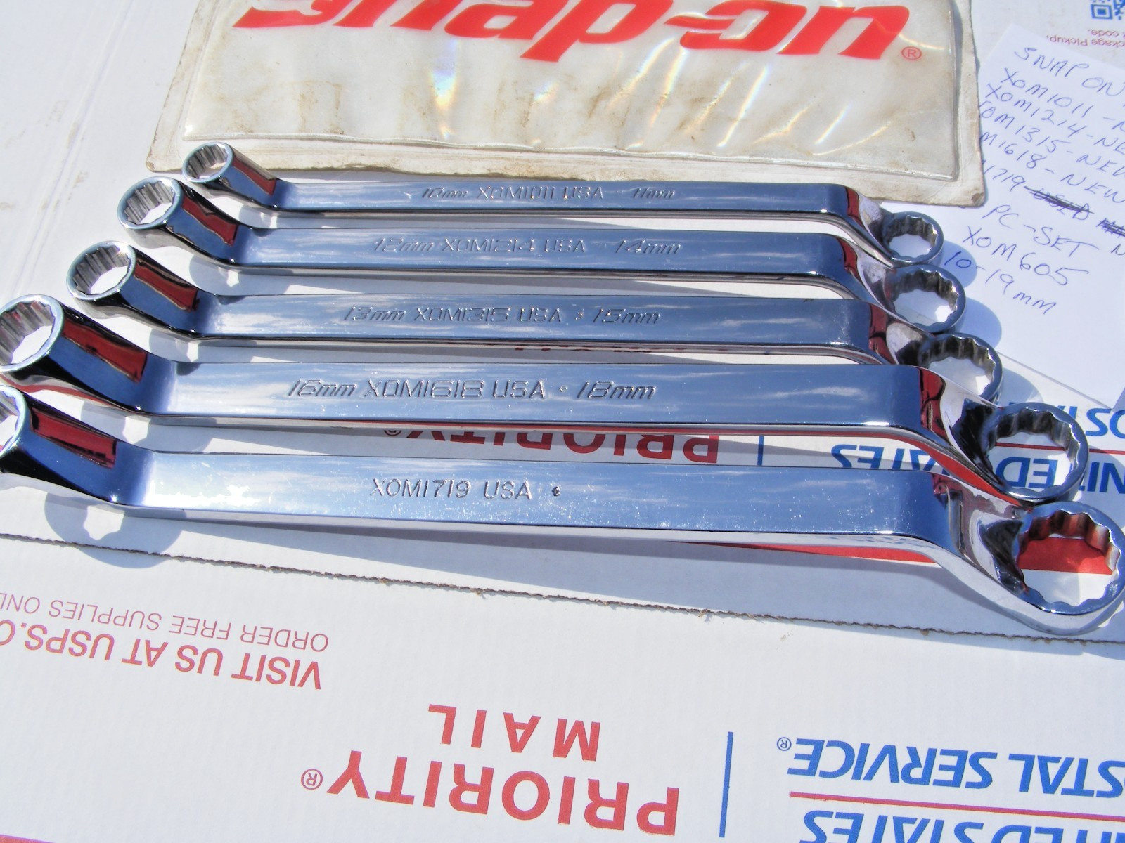 SNAP-ON 5PC METRIC 12PT 60° DEEP OFFSET BOX WRENCH SET 10-19MM #XOM605