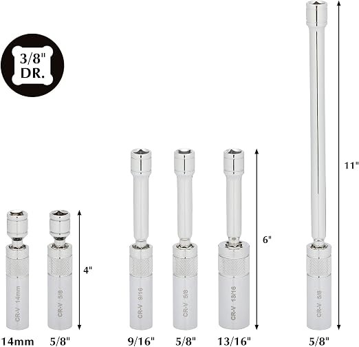 6PCS 3/8″ Dr Magnetic Swivel Spark Plug Socket Set, 9/16″, 5/8″, 13/16″, 14mm