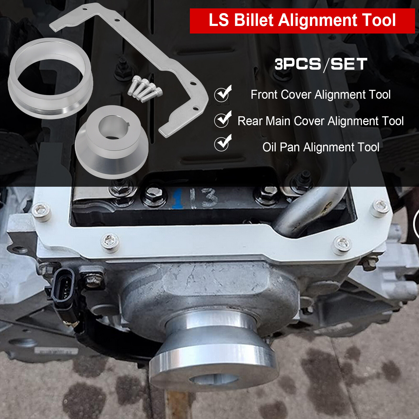 Front Rear Timing Cover Oil Pan Alignment Tool Kit for LS Engine 4.8 5.3 5.7 6.0