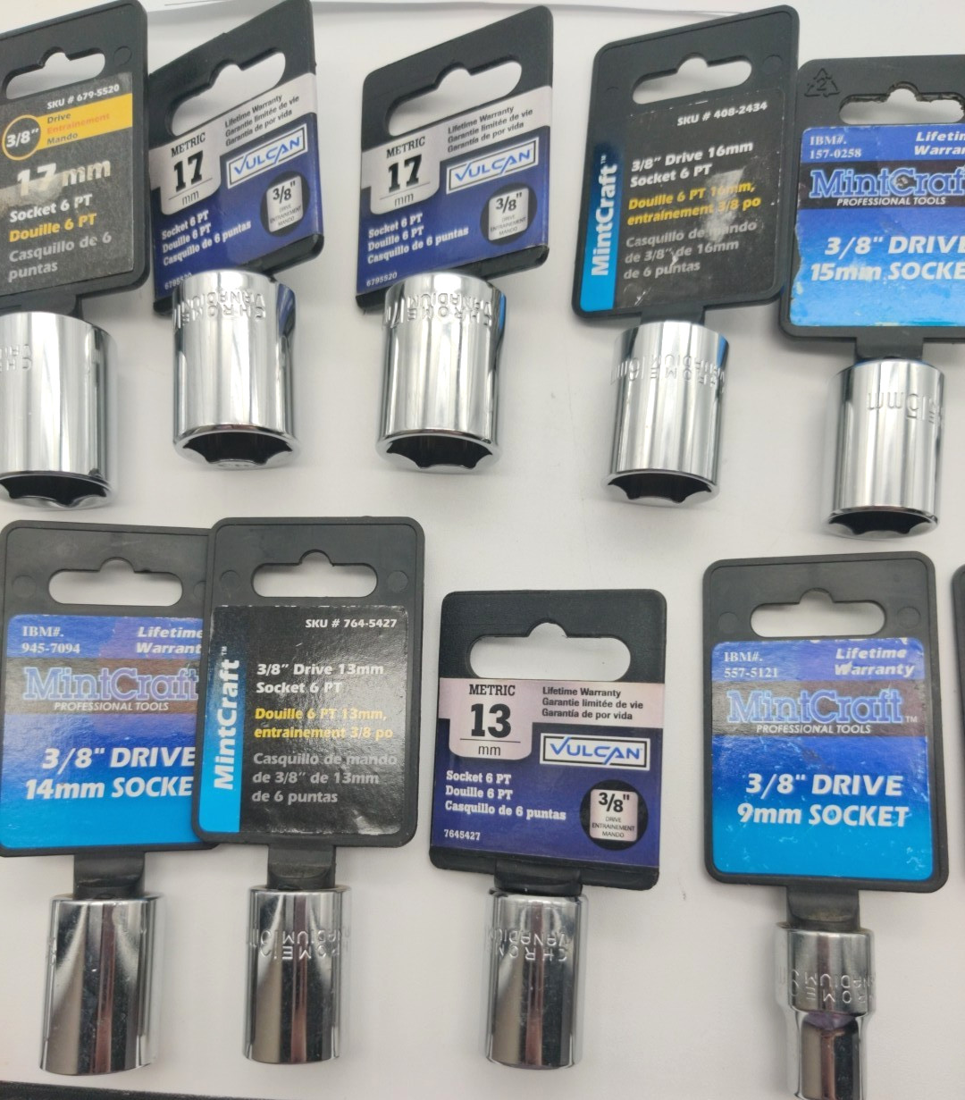 14pc Assorted Lot of 3/8″ Drive Sockets, Metric Deep Well, Regular and Hex Bit
