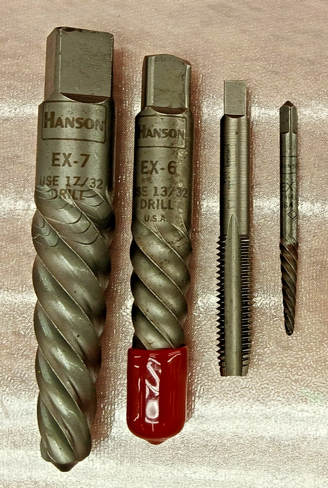 Hanson Screw Extractor Lot EX-7 EX-6 EX-2 + 10mm x1.5 Tap USA Easy Out Set