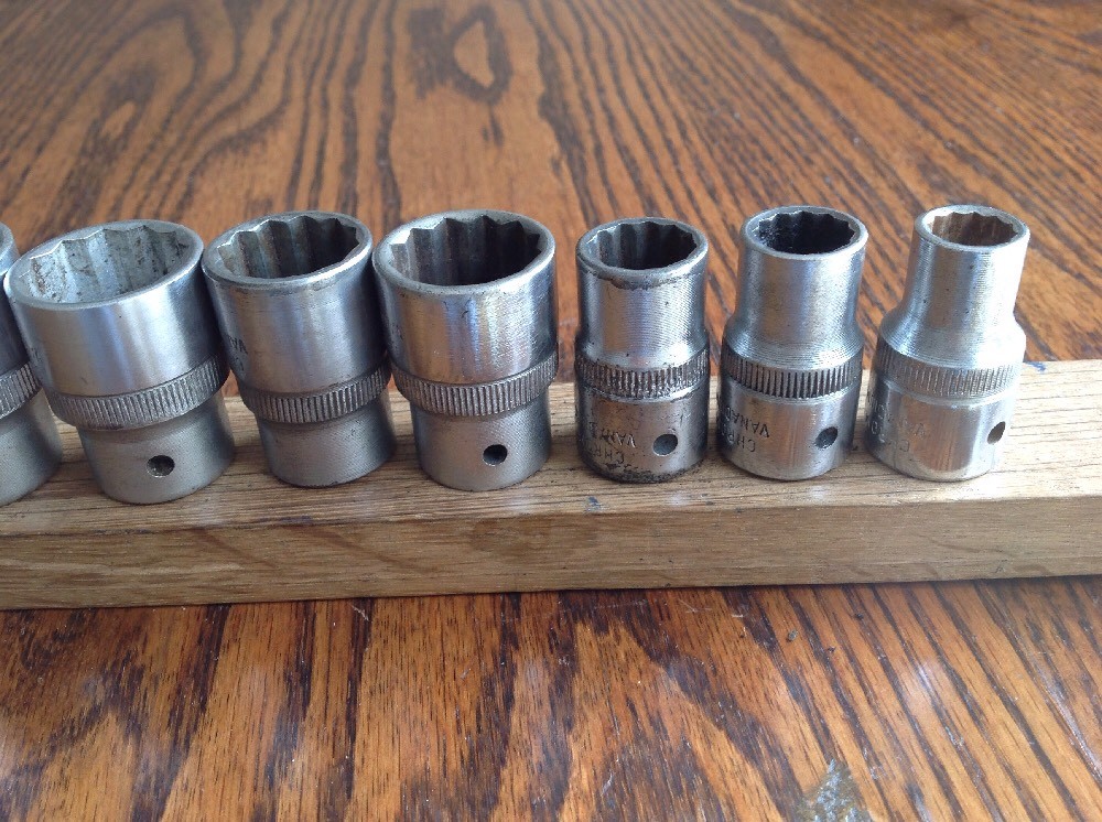 9 Elora Chrome Sockets 1-1/8″ To 7/16″ AF With 1/2″ Drive. C.
