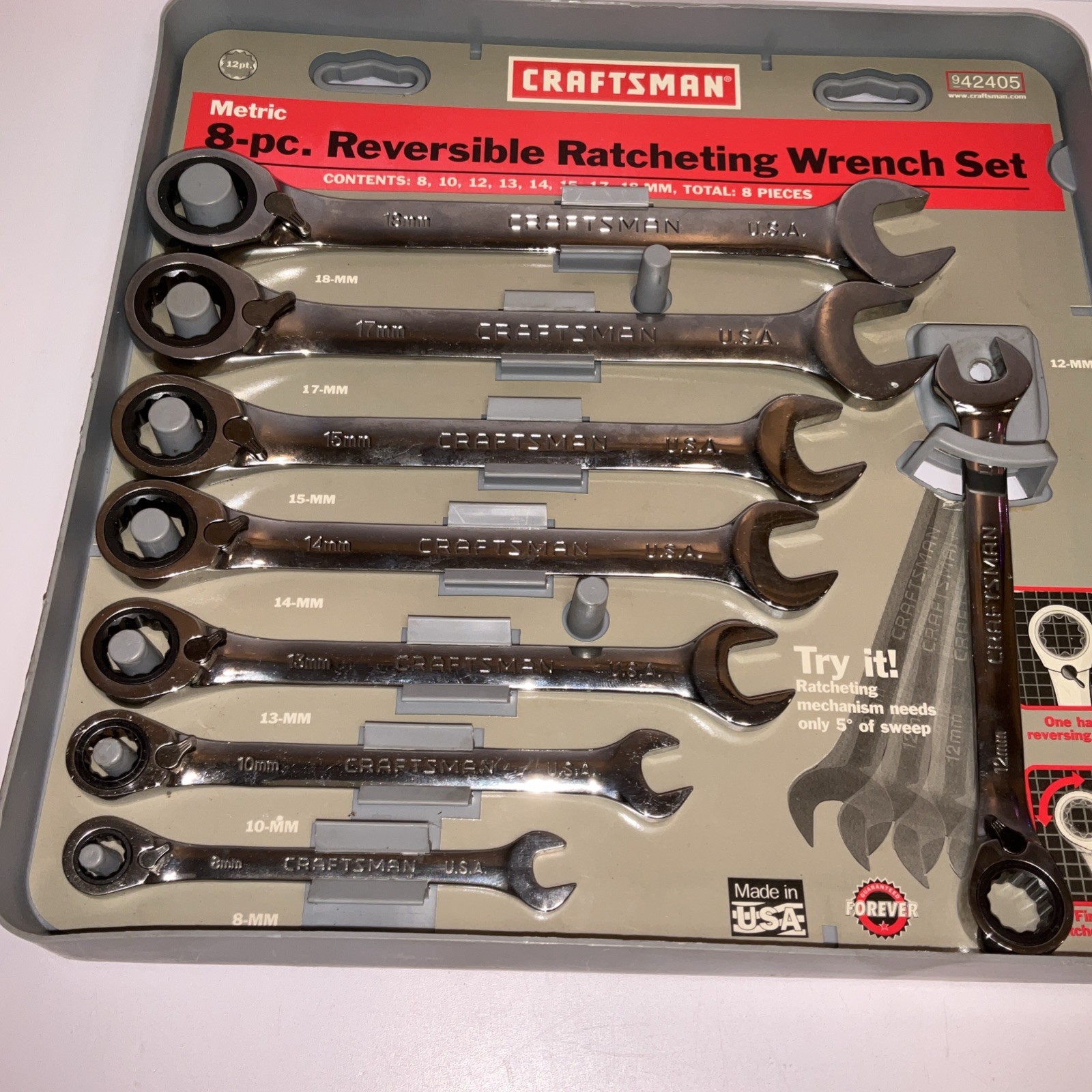 Craftsman 942405 8pc Metric Reversible Ratcheting Wrench Set USA 🇺🇸 8-18mm
