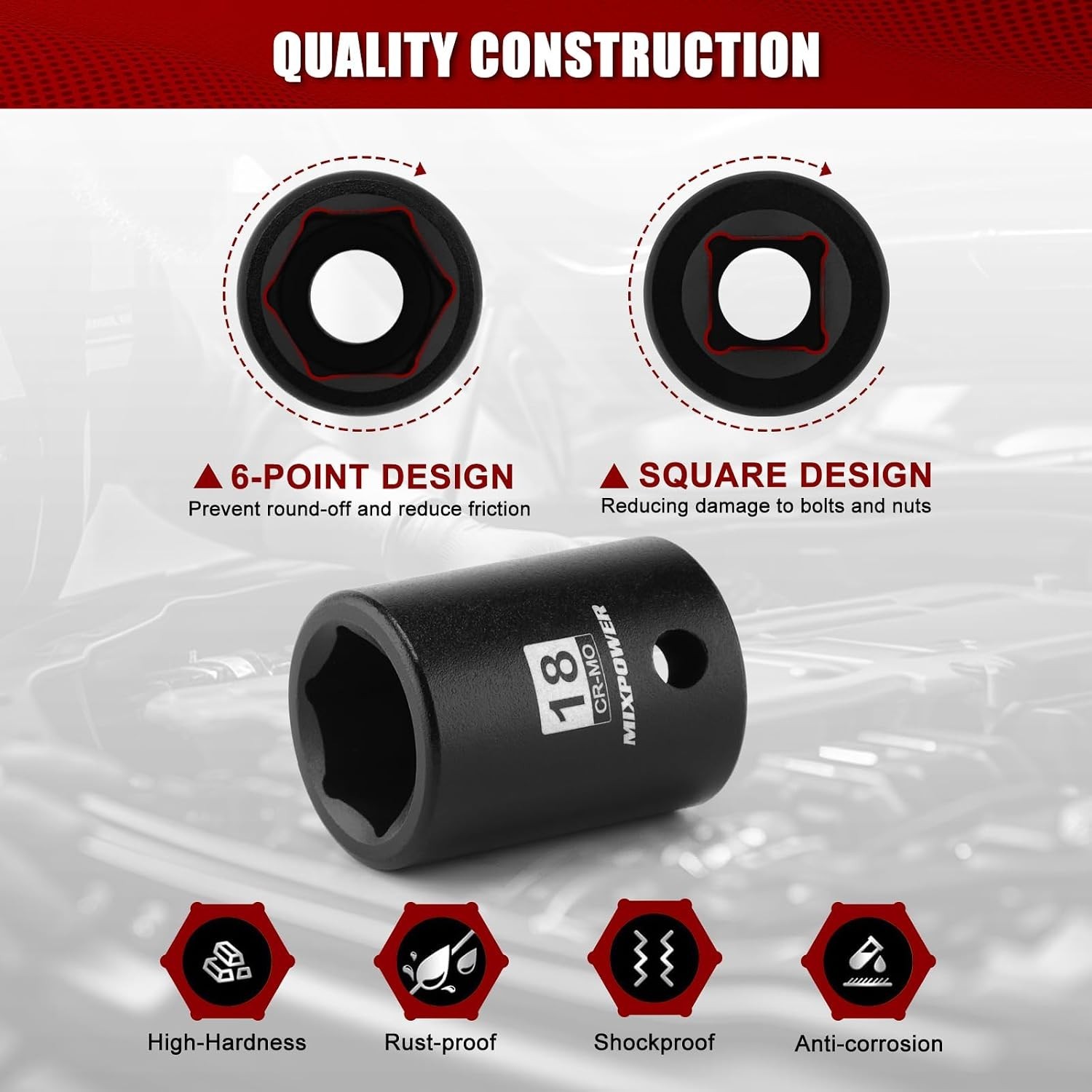 Professional 1/2″ Drive Shallow Impact Socket – 6-Point, High Torque Design