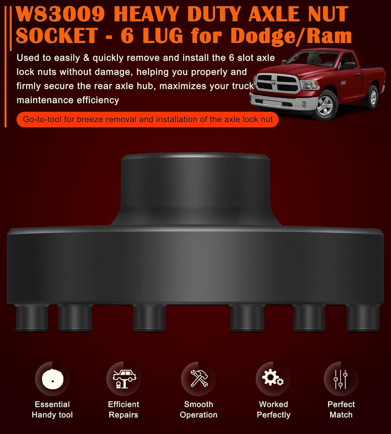W83009 Heavy Duty 6 Lug Axle Nut Socket for 2006-2014 Dodge Ram Trucks 1500-5500