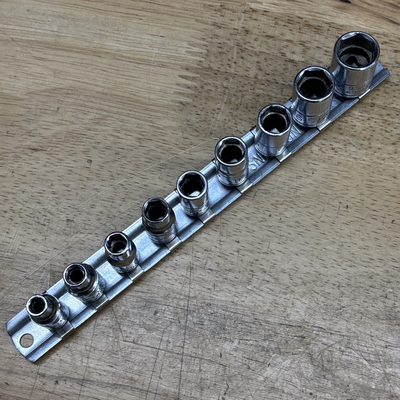9pc S-K Blackhawk 6pt 1/4” Drive SAE Socket Set 3/16″ – 1/2″ Snap-on A265 Rail