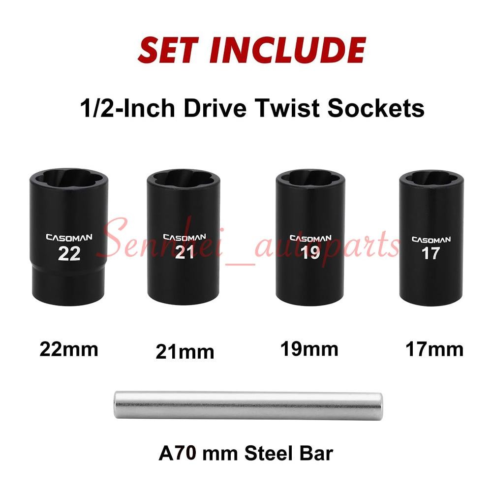ABN Twist Socket Set Lug Nut Remover Extractor Tool- 5PC 1/2″Dr.Twist Socket Set