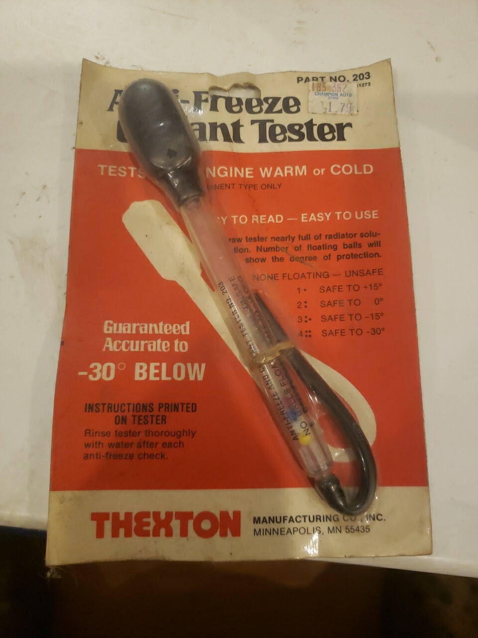 Vintage Thexton No.203 Cold/warm Chek® Disc-Type Coolant Anti-Freeze Tester New