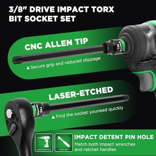 Extra Long 24PCS Torx Bit Socket Set, 3/8″ Drive S2 Alloy Steel, T10-T60, CR-V,