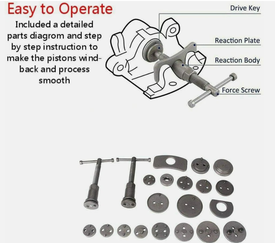 USA Heavy Duty Disc Brake Caliper Tool Set & Wind Back Kit CAR DISC TOOL 22PCS