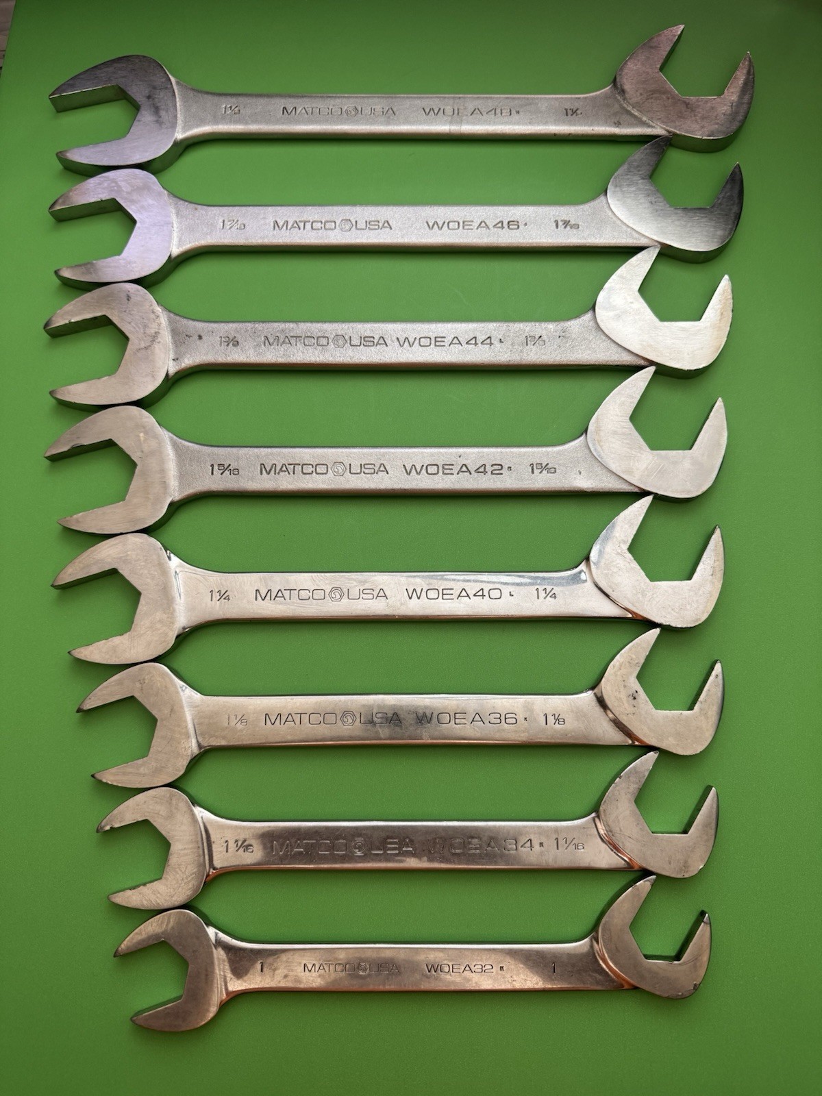 Matco USA 8-Piece WOEA Series 1″ to 1-1/2” SAE 4-Way Open-End Angle Wrench Set