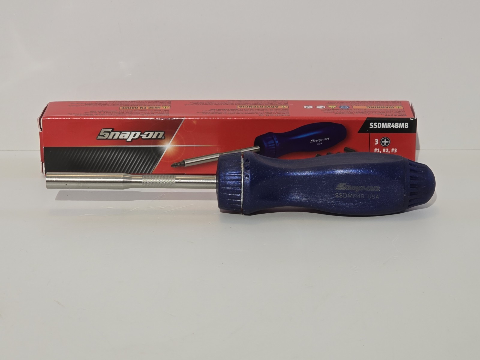 NEW! Snap-on Tools USA POWER BLUE Hard Handle Ratcheting Screwdriver SSDMR4BMB
