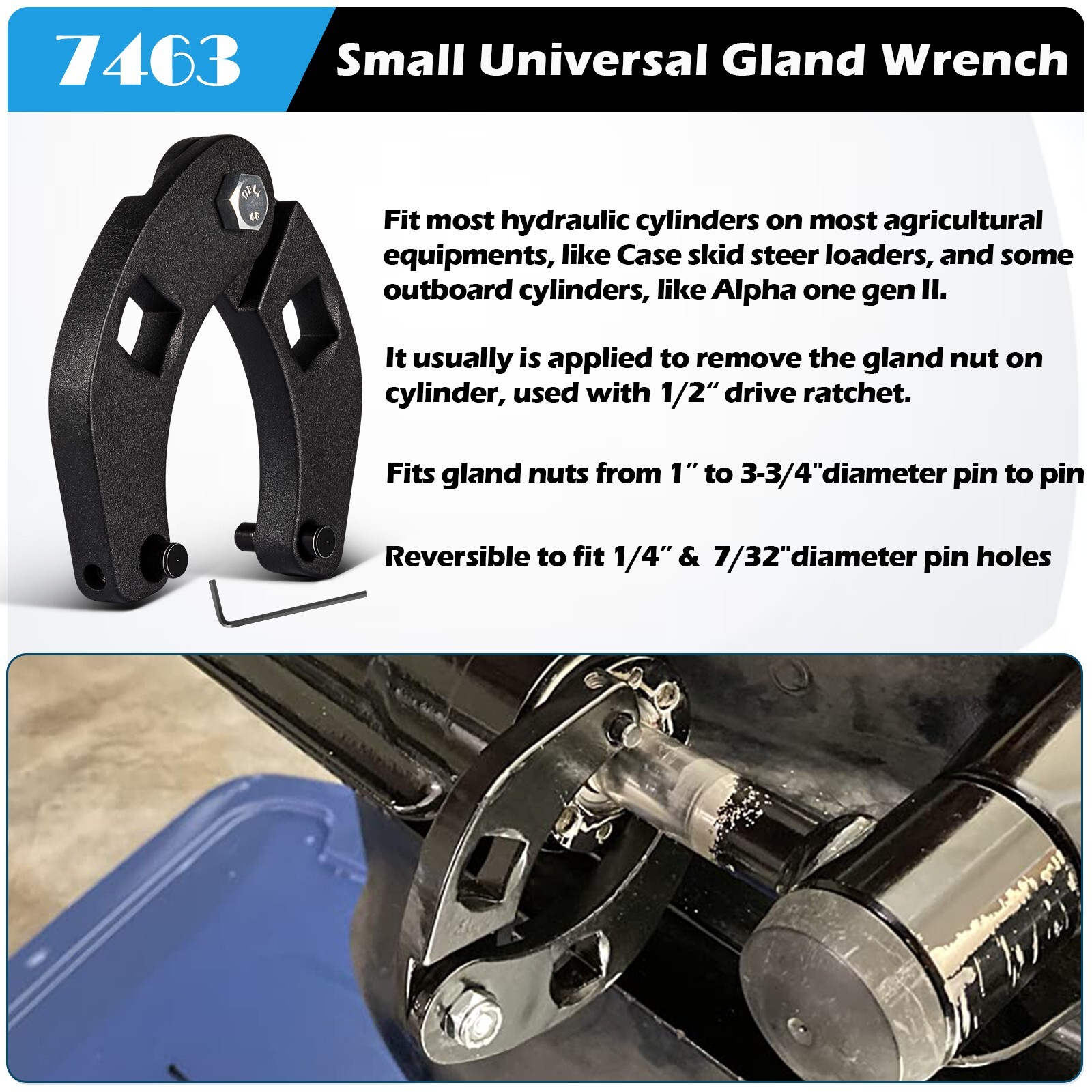 Adjustable Gland Nut Wrench 1266 +7463 Spanner Tool Set for Hydraulic Cylinder