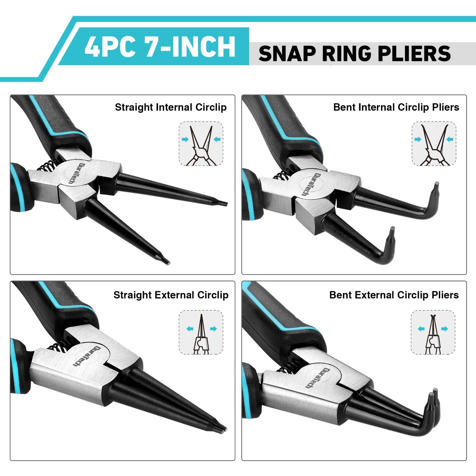 4 PCS Snap Ring Pliers Set – 7″ Heavy Duty Internal & External Circlip Kit, CRV