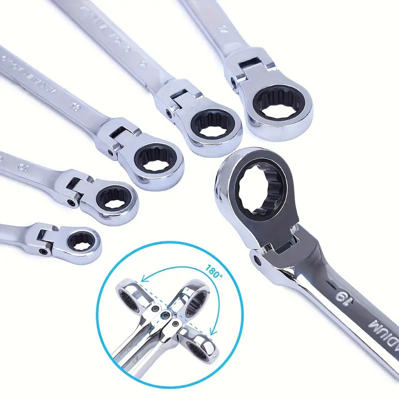 7pc 8-19 mm Ratcheting Wrench Combination Spanner Tool Set Metric Flexible Head