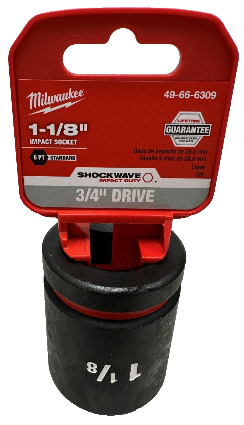 Milwaukee 49-66-6309 3/4″ Drive Standard Length Impact Socket 1-1/8″ 6 Point