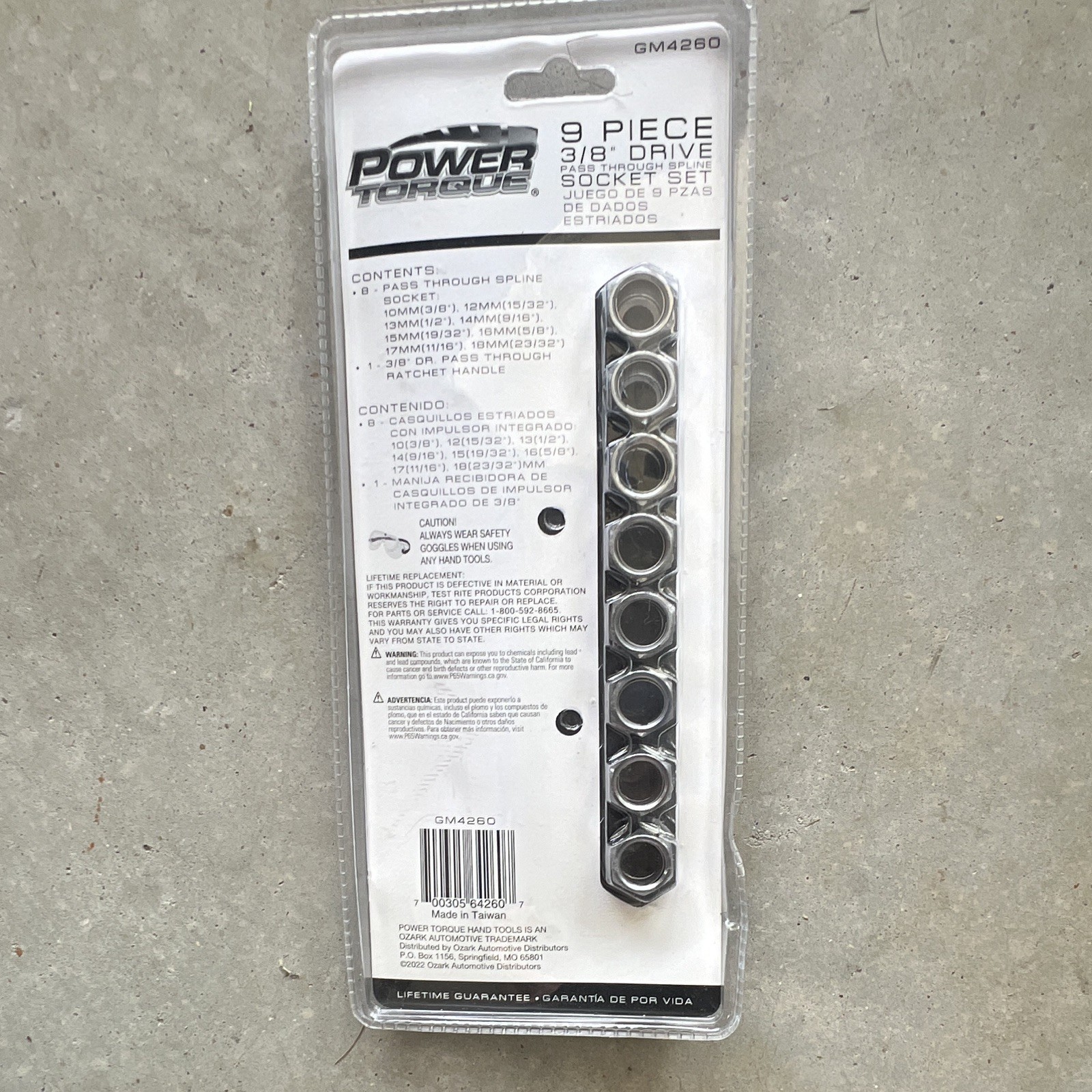Power Torque 9 Piece 3/8 Drive Pass Through Spline Socket Set Gm4260