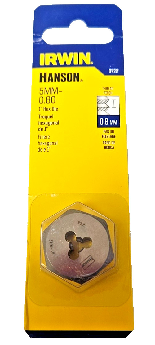 M5 X 0.80 X 1″ Hex Die Irwin 6622 5MM 0.8 CS USA RH CS Metric