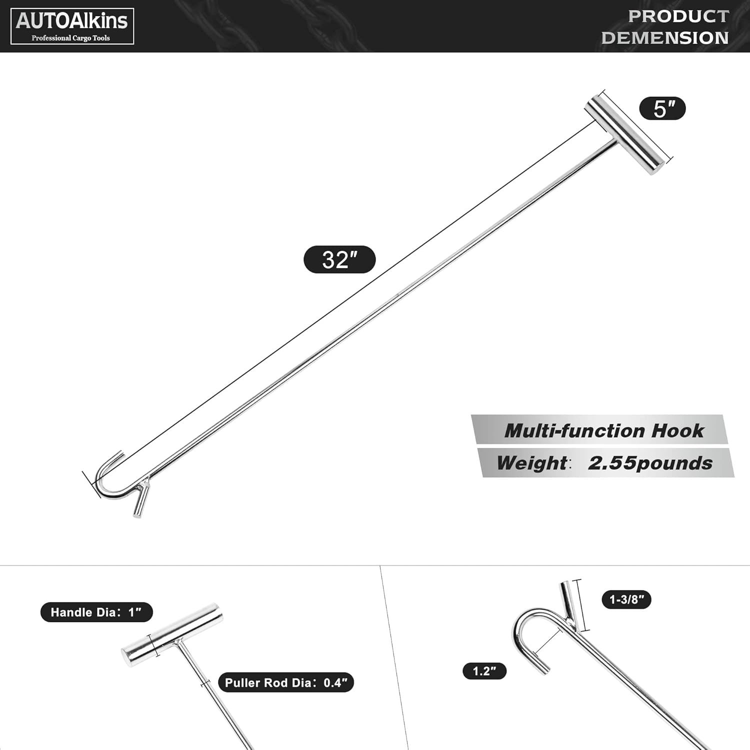 5th Wheel Pin Puller, Heavy Duty, 32″ Solid Steel, 1 Pack