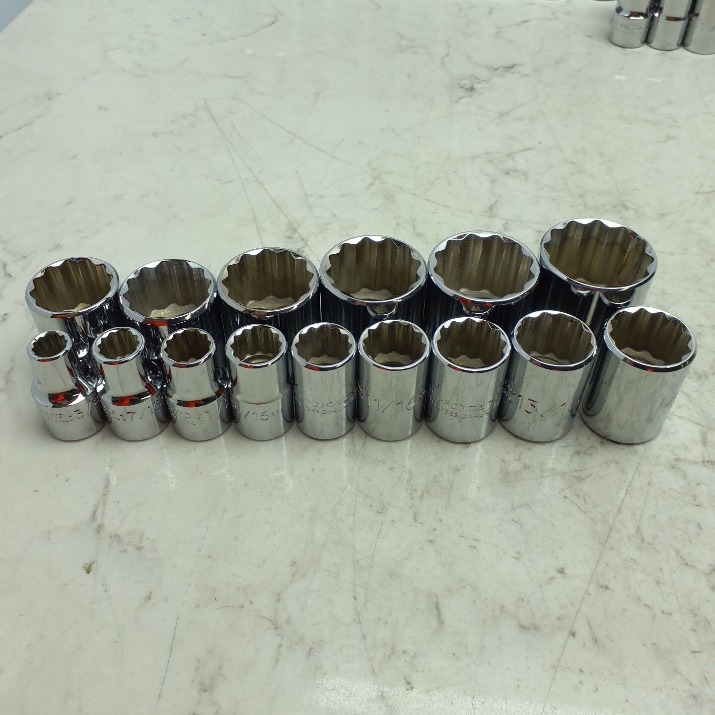 62Pc PROTO 1/2″ 12 & 8 Point SAE Socket Set Chrome *SEE DESCRIPTION FOR DETAILS