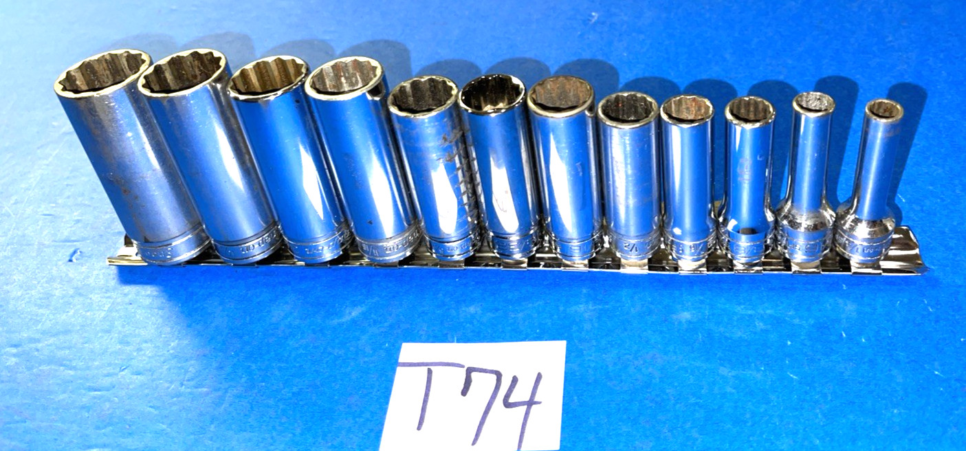 SNAP-ON TOOLS 12 PIECE 3/8 DRIVE SAE. DEEP CHROME 12 POINT SOCKET SET 211SFY