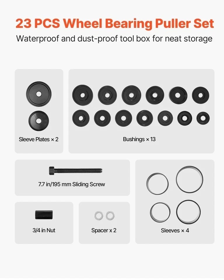Front Wheel Bearing Press Kit Drive Bearing Removal & Installation 23 PCS