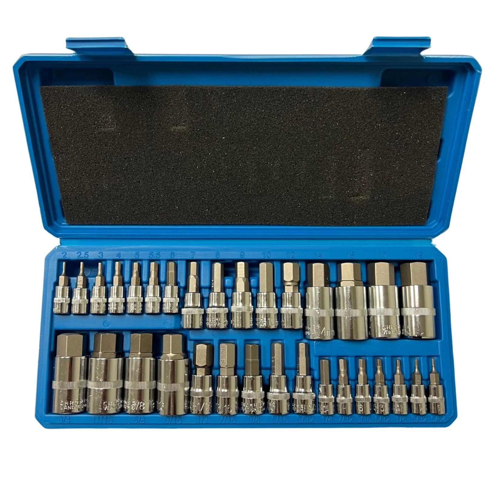 32pc MASTER HEX BIT SET (SAE & METRIC) SOCKET SET STANDARD ALLEN 1/4″ 3/8″ 1/2″