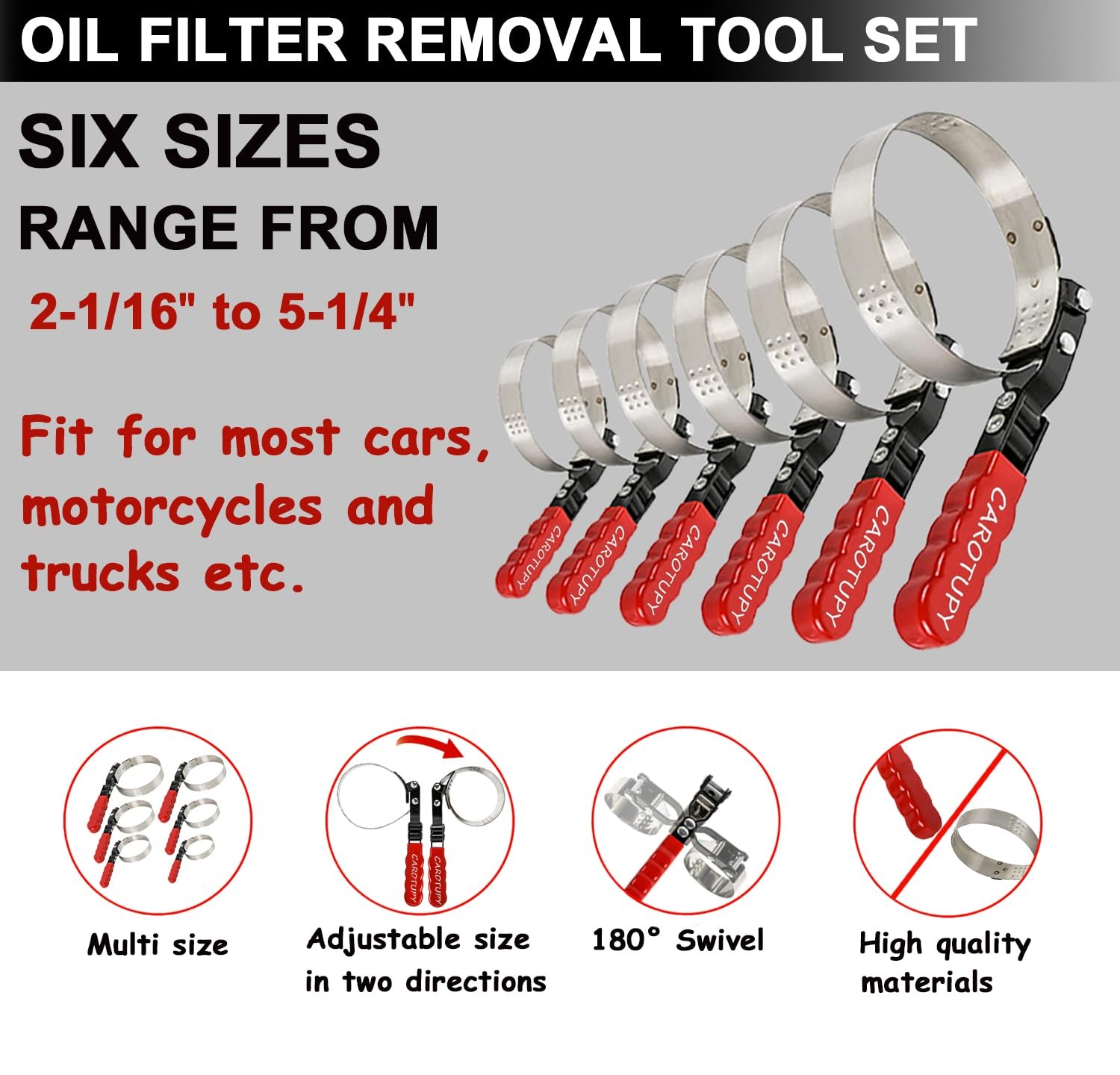 CAROTUPY 8pcs Oil Filter Wrench Set, 12″ Adjustable 8 PACK, Black&red&silver