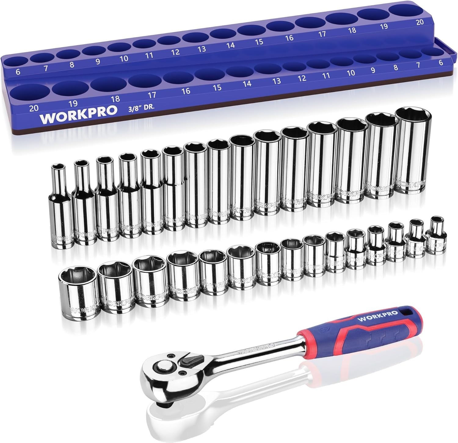 32-Piece 3/8-inch Drive Metric Sockets and Ratchet-Including 30 Metric Deep a…