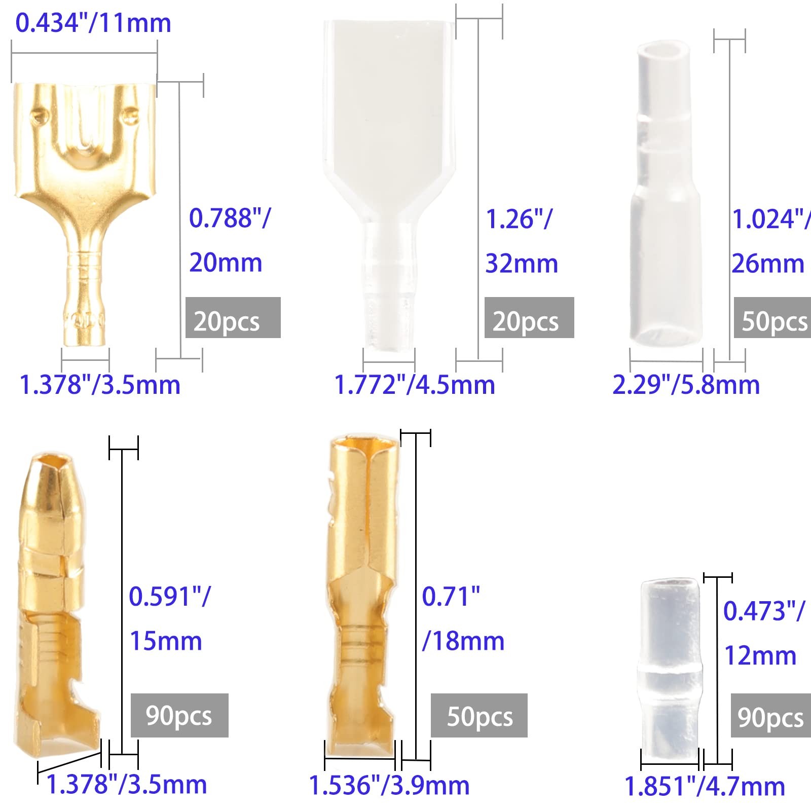 Feggizuli 320pcs Double Bullet Wire Connectors, 3.9mm 3.5mm Male 320pcs, Gold
