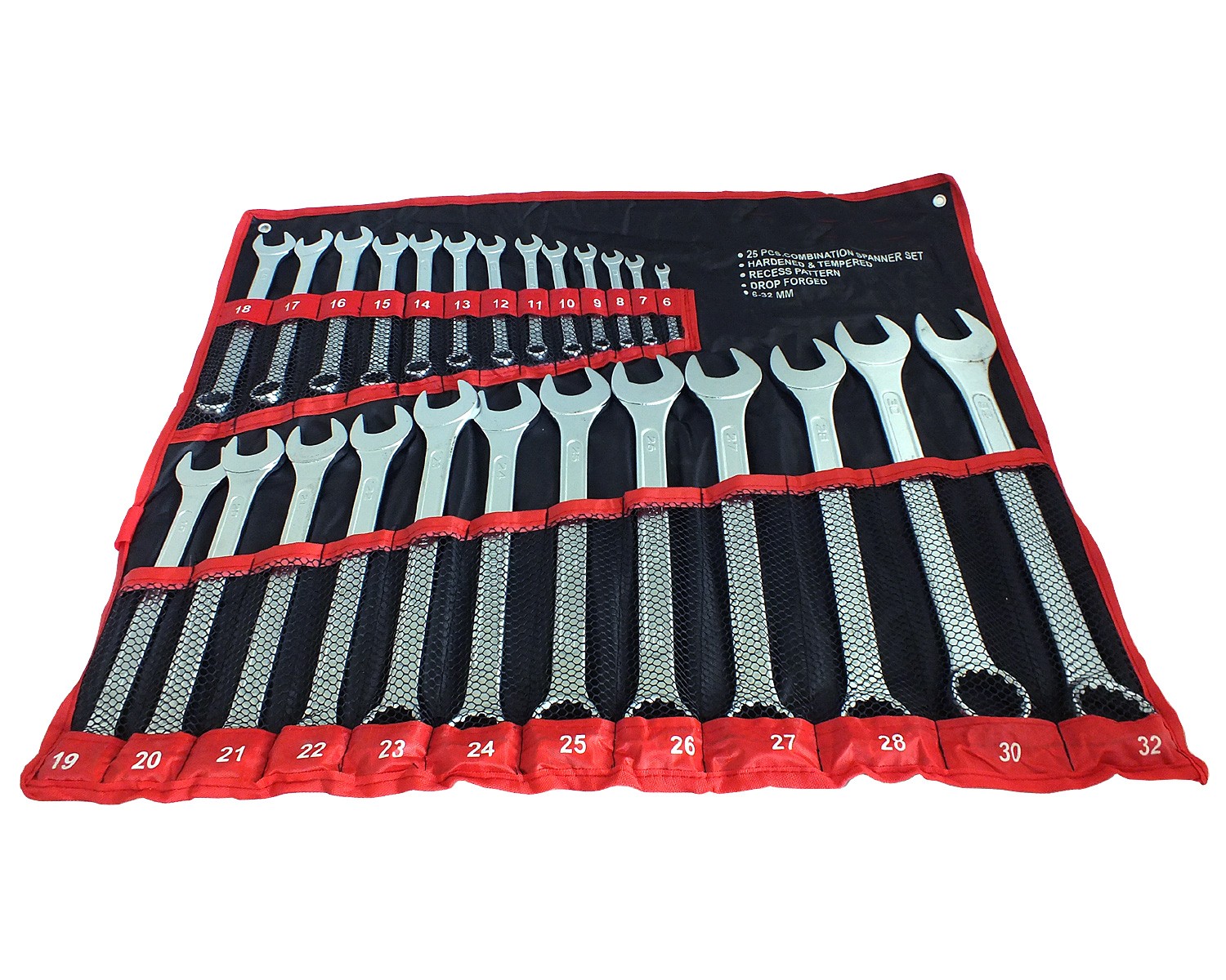 25pc Metric 6-32mm Drop Forged Combination Spanner Wrench Set Open & Ring + Roll