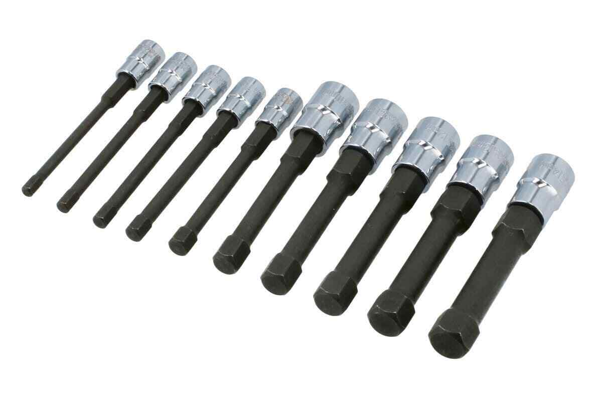 Laser Tools 8910 Reduced Shank Hex Socket Bit Set 1/4″D & 3/8″D 10pc