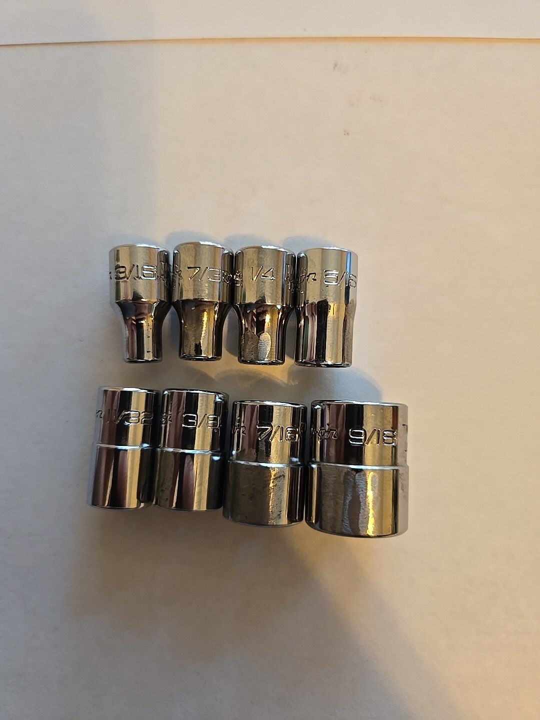 Snap On 1/4″ Drive 3/16″-7/16″ 9/16″ 12PT Shallow Chrome Sockets Lot Of 8