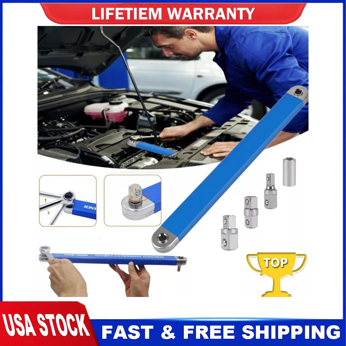 Ratchet Spanner Wrench Offset Extension Set 1/4 3/8 1/2 Inch Drive Metric