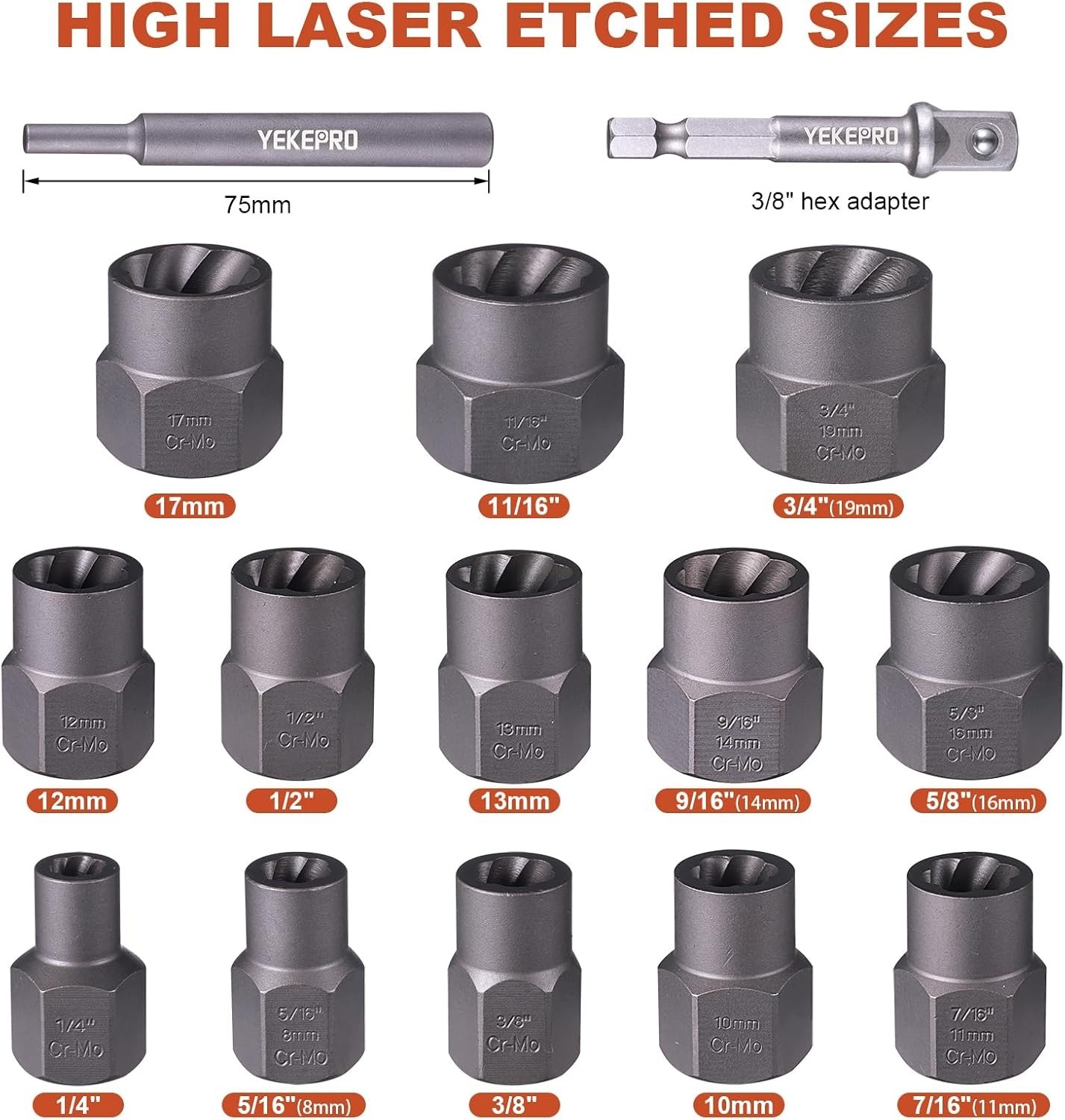 15-Piece Bolt Extractor Set Impact Socket Remover for Damaged, Rusted Bolts &…