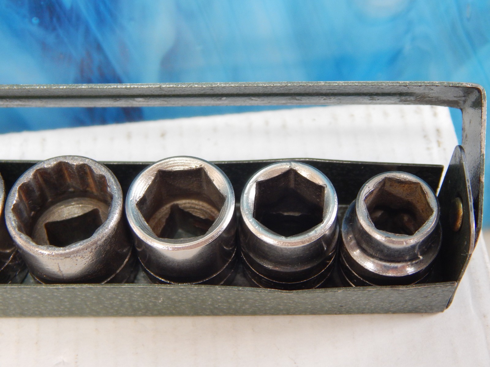S-K tools 3/8 dr. socket set 8 piece ,carry tray, Vintage SAE Shallow, 3/8-13/16