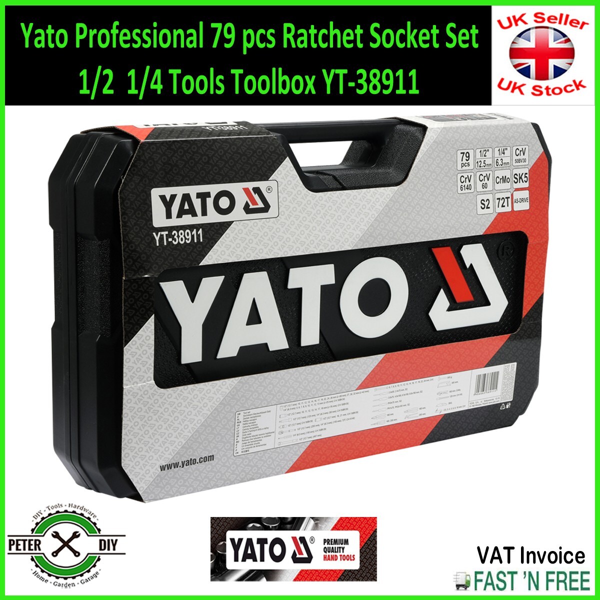 Yato Professional 79 pcs Ratchet Socket Set 1/2 1/4 Tools Toolbox YT-38911