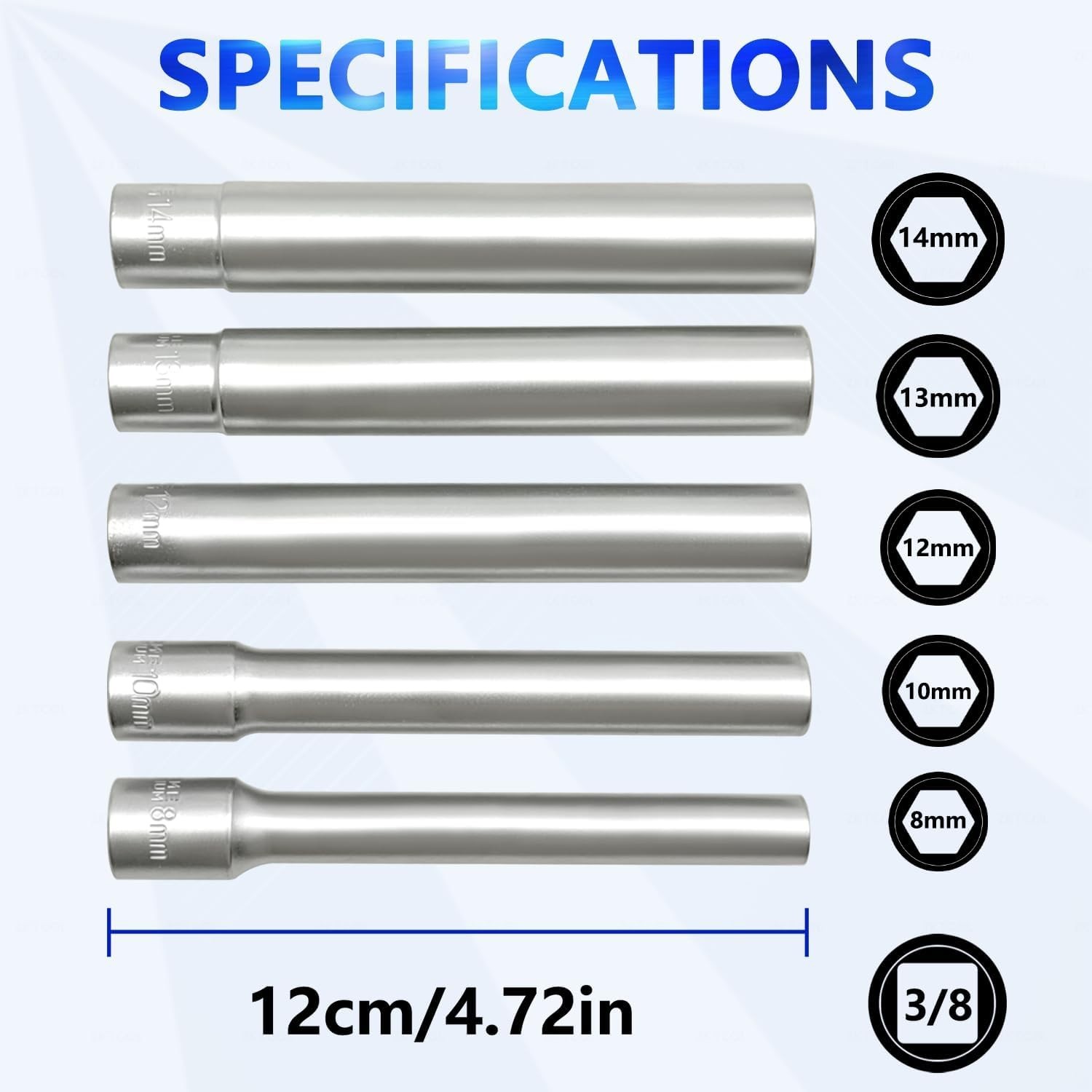 ZKTOOL 7PC 3/8-Inch Drive Deep Metric Socket Set, 8-14MM Extra Long Deep 120M…