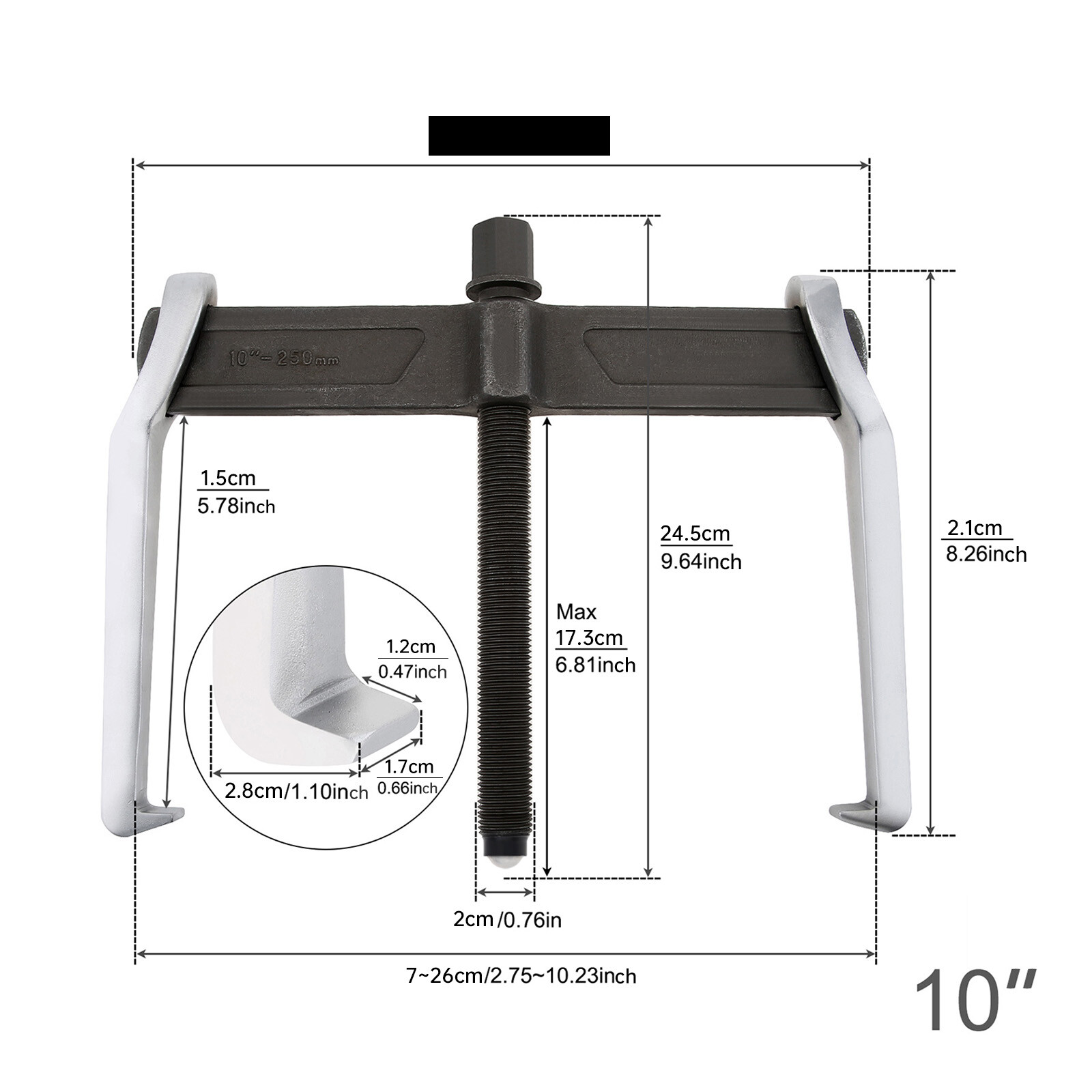 10inch 250mm 2 Jaw Gear Puller Adjustable Bearing Pulley Flywheels Removal Tool