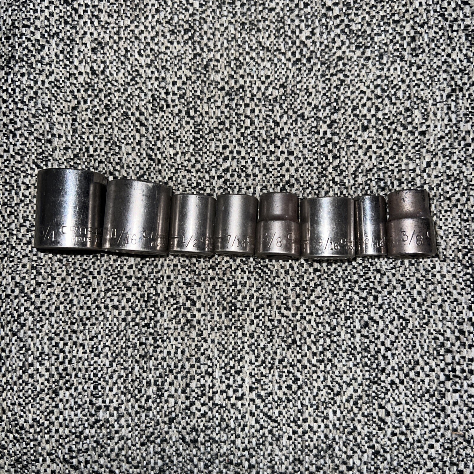 Craftsman Lot Of 8 Sockets “G1”3/4,11/16,1/2,7/16,3/8×2,9/16,5/16 Various Drives